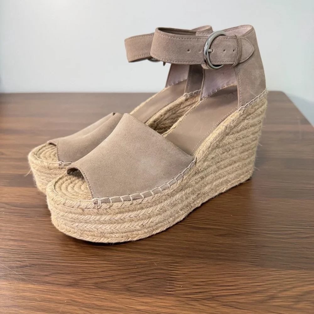 Marc Fisher Alida Espadrille Taupe Suede Wedge Sandals Sz 11